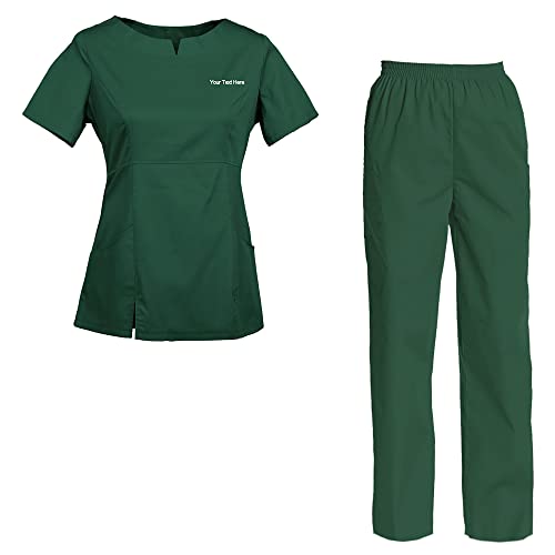 TAILOR'S Women's Embroidered Scrub Set Scrub Top and Pants Scrubs Set Personalized with your Text