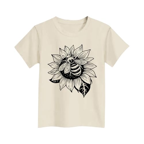 Girls Sunflower Butterfly Print Summer T-Shirts Short Sleeve Casual Tops Loose Crewneck Basic Tees for Kids 3-15 Years3