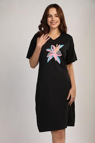 Image of Duchess Cotton Half Sleeve Oversized T-Shirts for Women| Nighty - Loose Fit Tee with Pocket