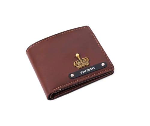 Image of Men Leather Personalized Wallet I Customized Slim Stylish Purse with Name & Charm I Unique Birthday Anniversary Gift Love Husband Employees Clients (Brown)
