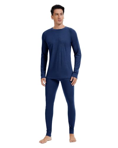 woolcano 100% Merino Unterwäsche-Set Herren Merinowolle Leicht Marineblau S