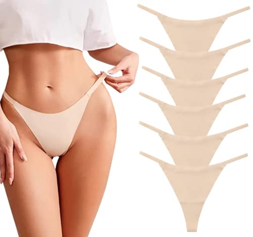 Jeserom 6 Pack G-String Thongs for Women Low Rise Seamless No Show Thong T Back Underwear (M, Nude)
