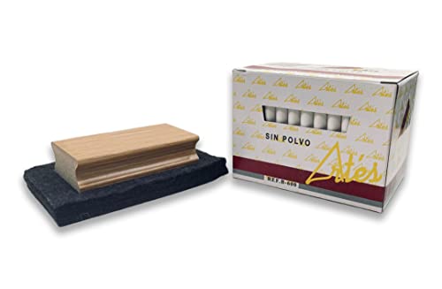 HdHStore© / Juego de 100 Tizas Blancas más Borrador de Madera y Fieltro/Set Escolar de Pizarra Clásica para Colegios, Academias y Estudios en General Cover