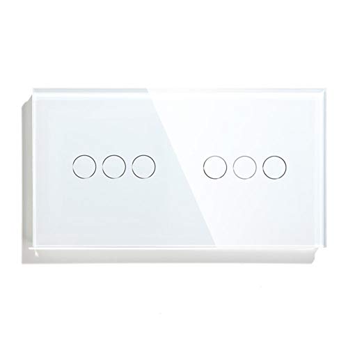 YGLONG Smart Light Switch 6 Gang Luxury Wall Touch Sensor Switch For Home 157mm Light Switch White Black Golden Crystal Class Panel Switch 3 Colors Touch Light Switch (Color : White, Standard : 1)