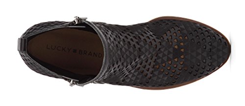 Image of Lucky Brand Basel 3 Black Lugo Perforated Cut Out Low Cut Ankle Designer Booties (Black Lugo, 9.5)