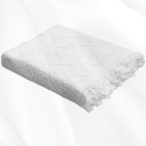 KAWZBYN 134 × 71 Inches Extra Large Outdoor White Picnic Blanket Bohemia Oversize Beach Blanket with Fringe Machine Washable Portable for Spring Summer Camping Beach, Grass Lawn, Park