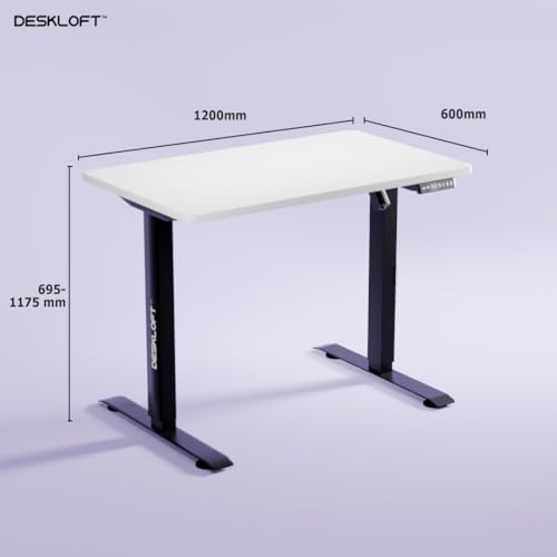 Image of Electric Standing Desk Height Adjustable Workstation| Ergonomic Sit Stand with Walnut Wood Grain Top, Motorized Adjustable Computer Desk for Home Office (Black Frame & White Top, 1200x600 mm)