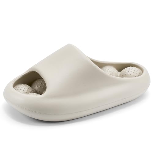 ZXT Bubble Shower Shoes Quick Dry Non-Slip Massage Slides Cloud Comfortable Slippers Sandals for Bathroom Pool Beach Beige 39/40
