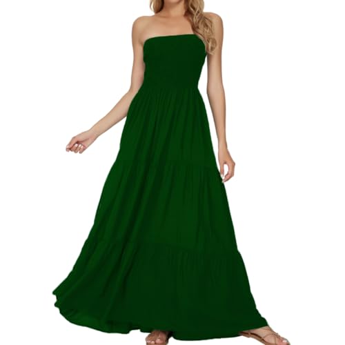 Image of Women's Summer Strapless Tube Top Maxi Dresses Off Shoulder Boho Beach Long Dress