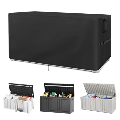 Iptienda Outdoor Storage Box Cover (Only Cover) Deck Box Cover Waterproof UV Resistant with Air Vents & Bottom Drawstring Large Patio Storage Protector with Buckles & Handles-(160x77x64cm)