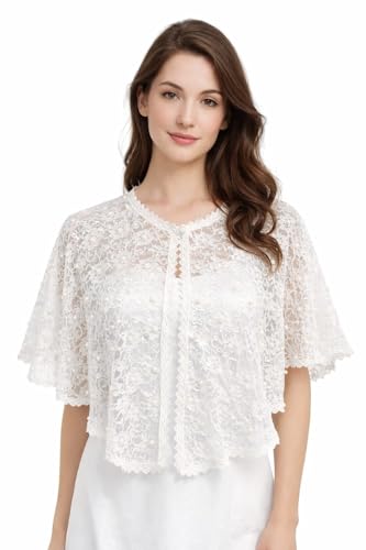 Image of Women White Lace Poncho with Pearl Work | Front Open Net Cape | Party & Shrug