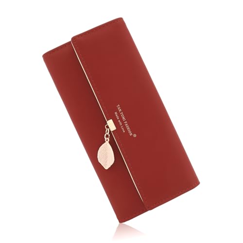 CALIYO Portefeuille Femme Cuir Porte Monnaie Pliable Grand et Long avec Titulaire de la Carte de Crédit Cash ID Zippé RFID Blocage Porte Carte Walle