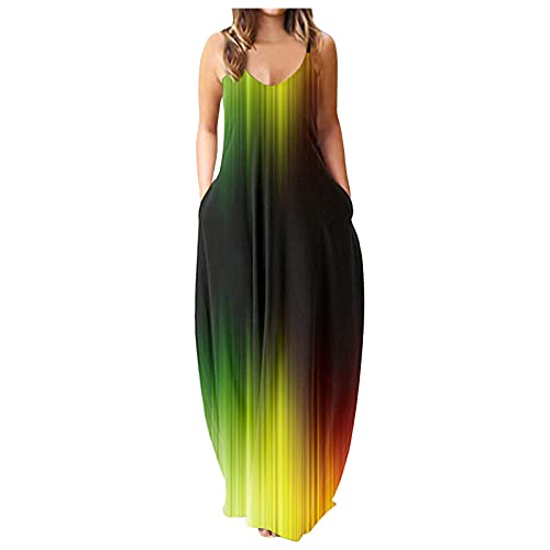 OutTop01 Women Plus Size Sleeveless Dresses Summer Spaghetti Strap V-Neck Sling Loose Long Maxi Dress with Pocket (H-Multicolor, L)