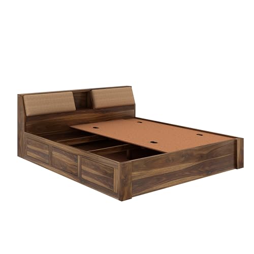 Image of Ganpati Arts Sheesham Wood Mayor Queen Size Bed with Box Storage & Headboard | Wooden Double Bed Cot Palang for Bedroom, Home, Hotel & Guest Room | 1 Year Warranty (Teak Finish)