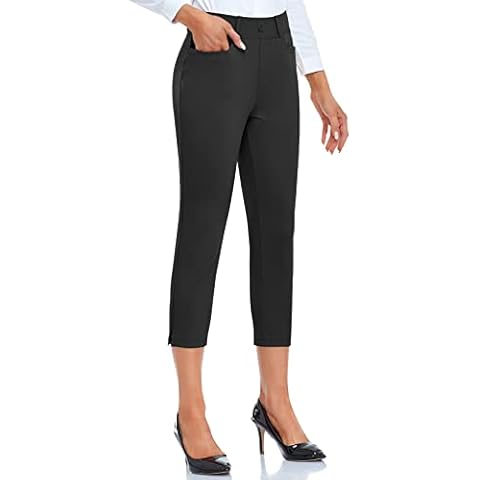 RIMLESS 7 Women's Capri Dress Pants Business Casual Stretch Crop Pants Slim Fit Work Capris with Pockets P22B-Black-L Cover