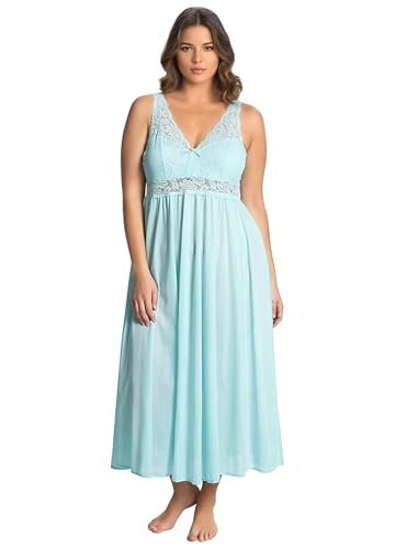 Image of Exquisite Form Women's 70807 Nylon Tricot Sleeveless Long Nightgown with Floral Lace