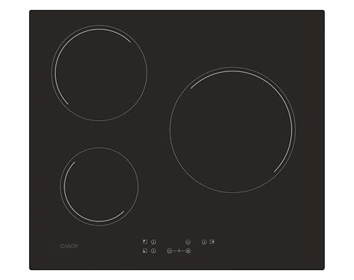 Candy CH63CC, Placa Vitrocerámica, 3 Zonas, 60CM, 10 Niveles de Potencia, 5,5KW, Mandos Centrales,...