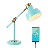 JONATHAN Y JYL7124C Allegra 18.5' Adjustable Cantilever LED Task Lamp, USB Charging Port, Classic, Coastal, Industrial, Farmhouse, Traditional for Bedroom, Living Room, Office, Cyan/Brass Gold