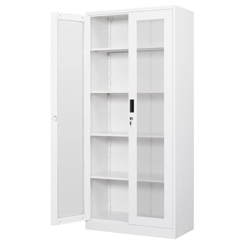 PEUKC Glass Display Cabinet with Locking Doors Cover
