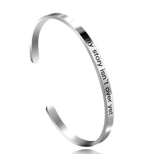 Image of Uloveido Stainless Steel Inspirational Bracelets for Women Engraved Personalized Mantra Initial Motivational Cuff Bangle Y460
