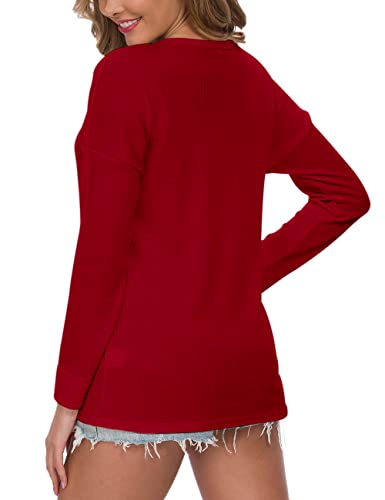 Image of MOLERANI Womens Long Sleeve Waffle Knit Henley Shirts Tunic Tops