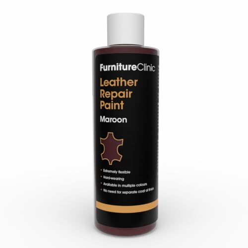 Image of Furniture Clinic Leather Repair Paint | 2-in-1 Seal and Color | Use on Scratches, Tears, and Holes in Car Seats, Furniture | Quick and Easy Leather Repair Kit for Furniture (Maroon, 250ml / 8.5oz)