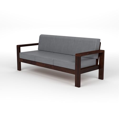 Image of Sheesham Wooden 3 Seater Sofa for Living Room | Solid Wood Sofa | Rosewood Sofa Set for Home & Office | Lounge (Walnut Finish, 3 Seater)