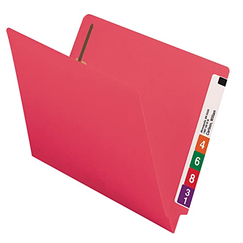 Image of Smead End Tab Fastener File Folder, Shelf-Master Reinforced Straight-Cut Tab, 2 Fasteners, Letter Size, Red, 50 per Box (25740)