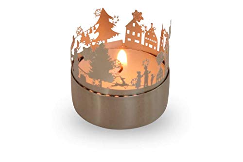 13gramm Weihnachtszeit Windlicht Schattenspiel Geschenk, 3D Edelstahl Aufsatz für Kerze inkl. Karte Cover