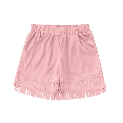12-14 Years Kids Faux Suede Fringe Shorts Tassel Cowgirl Clothes Jorts Trendy Fashion Summer Casual Loose Shorty with Pockets for Girls Pink