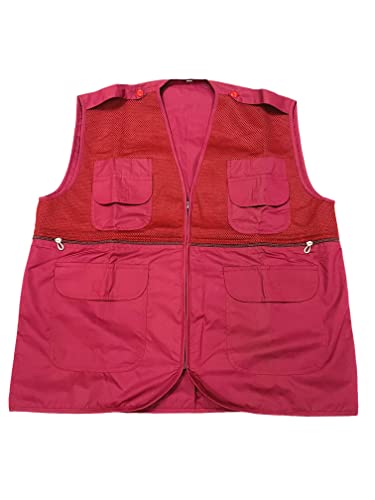 ginni Fishing Vest, Outdoor Fishing Multi-Pocket with Backpack Gear Bag for Camping Hunting Photography Vest Pack with Pockets (Free Size, Red)