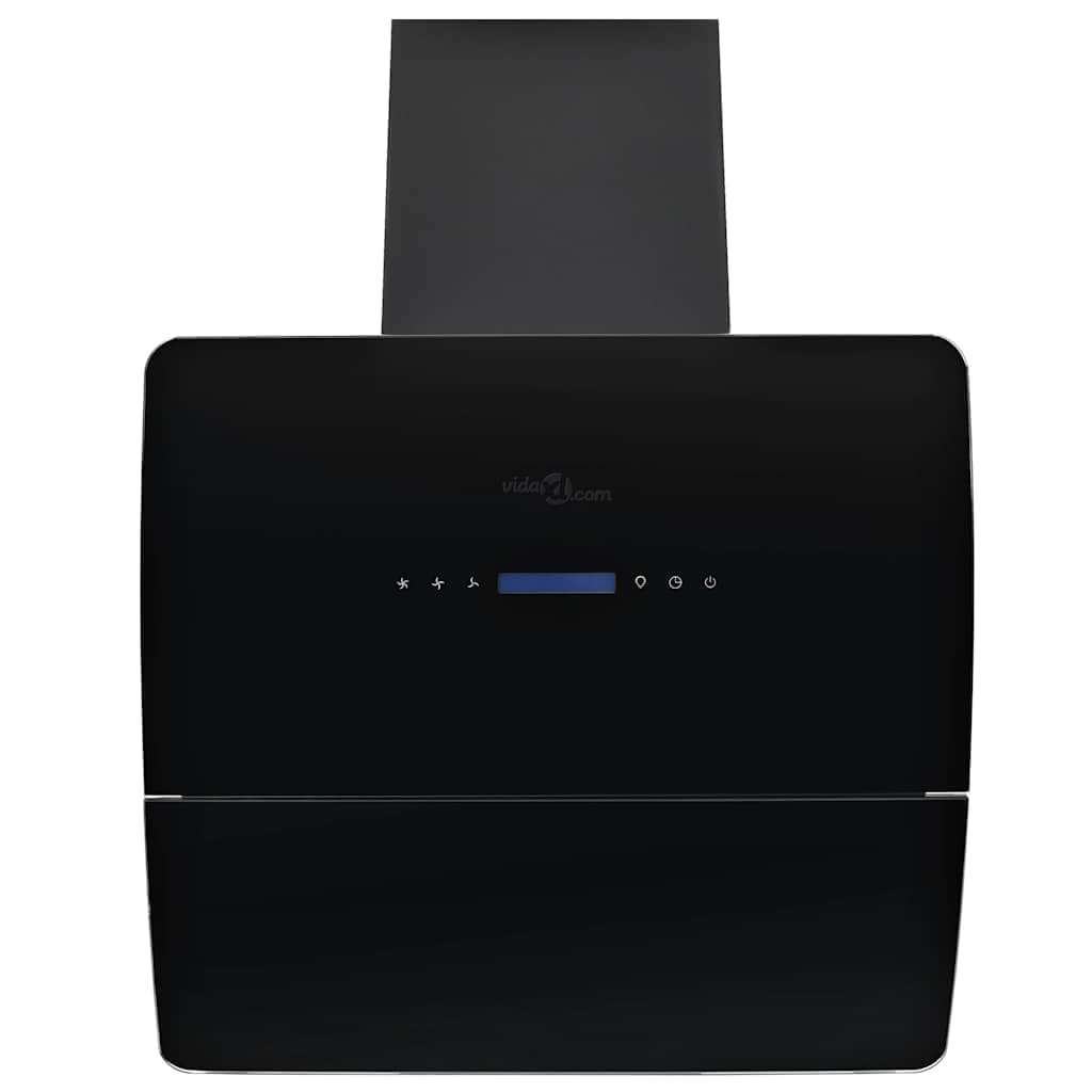 Campana de pared de acero inoxidable con panel de control de cristal, 60 cm, color negro, 756 m³/h, campana extractora con iluminación LED, filtro de carbón activo y filtro de grasa de