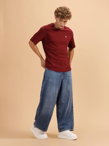 Image of WROGN Men's 100% Cotton Jeans | Solid | Baggy Fit