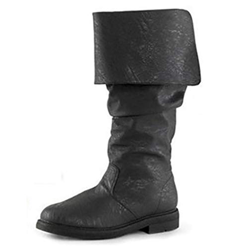 Okeak Lange Stiefel für Herren-Hoch Schlauch Leder Reitstiefel runde Zehe Winter Herbst warme Schuhe Große Starke Ferse Flacher Schuh beiläufige Fußbekleidung,Schwarz,46