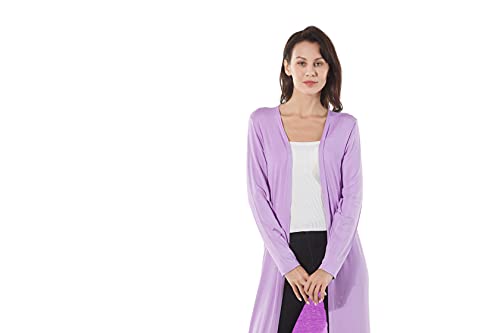 Image of Women's Solid Sweater Essential Duster Long Cascading Open Front Lightweight Blue Cardigan