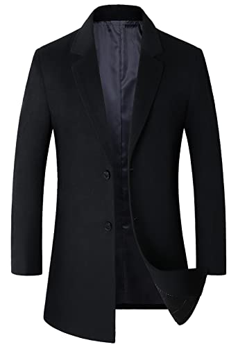Image of chouyatou Men's Mid-Length Single Breasted Wool Blend Top Coat (Small, Notch-Black)