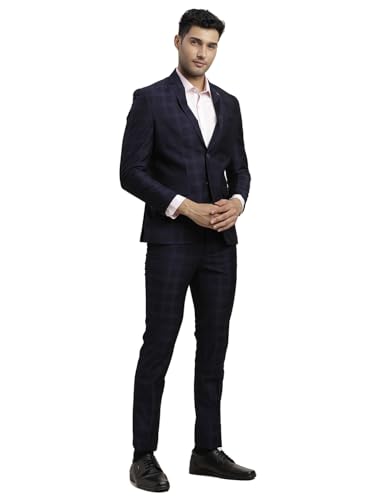 Image of Turtle Men Terry Rayon Checkered Full Sleeve Two Piece Navy Blue Party Suit