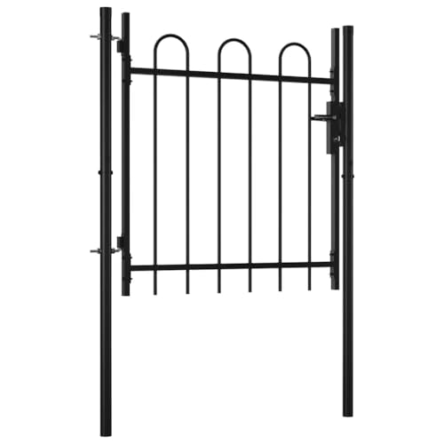 vidaXL Single Door Fence Gate with Spear Top Yard Walk-Through Decorative Fence Doors Entrance Entryway Outdoor Garden Border 100x75cm Steel