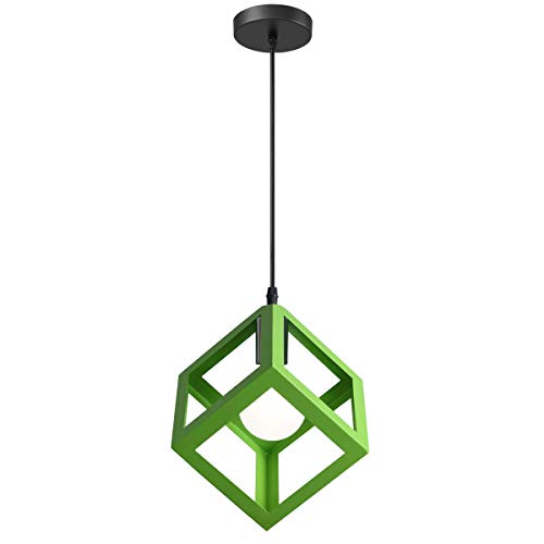 iDEGU Suspension Luminaire Moderne Lustre Forme Cube Lampe de Plafon de Style Géométrique en Métal E27 Plafonnier pour Chambre Salon Restaurant - 16CM, Vert