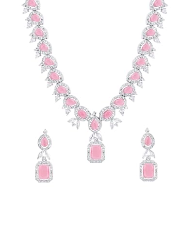 Image of Yellow Chimes Jewellery Set for Women and Girls American Diamond Jewellery Set | Rosegold Rhodium Plated AD Necklace Set for Women | Birthday Gift for Girls & Women
