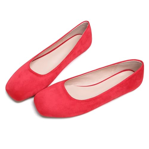 Image of ChaiRong Zhou Women Square Toe Ballets Flats Comfort Slip On Walking Shoes for Driving