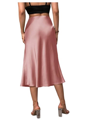 SweatyRocks Women's Satin High Waist Skirt Elegant Flared A Line Midi Skirt2