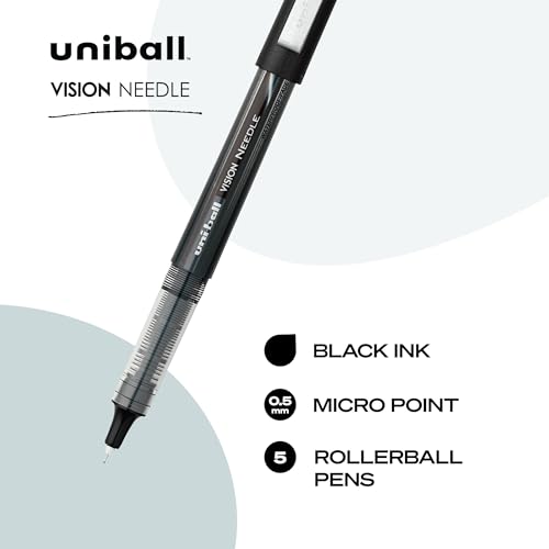 Image of uniball Vision Needle Rollerball Pens, Micro Point (0.5mm), Black, 5 Pack