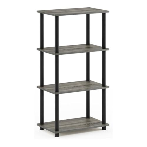 Image of Furinno Turn-N-Tube No Tool 4-Tier Storage Shelf, Narrow, French Oak Grey /Black