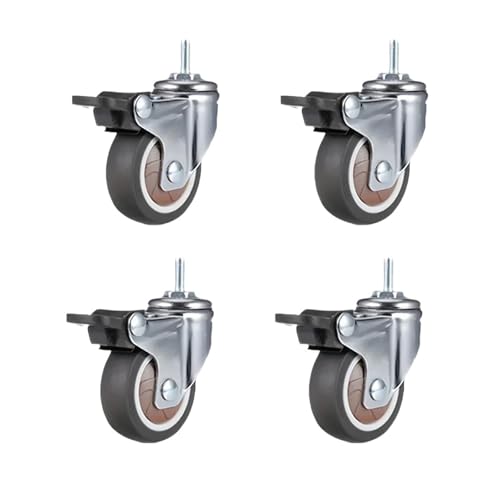 TQKEBWGW 4 Pcs 1.25 Inch Stem Caster Wheels Screw Lever Universal Castors Swivel Stem Wheels with M6 Thread Rod(4 Brake)