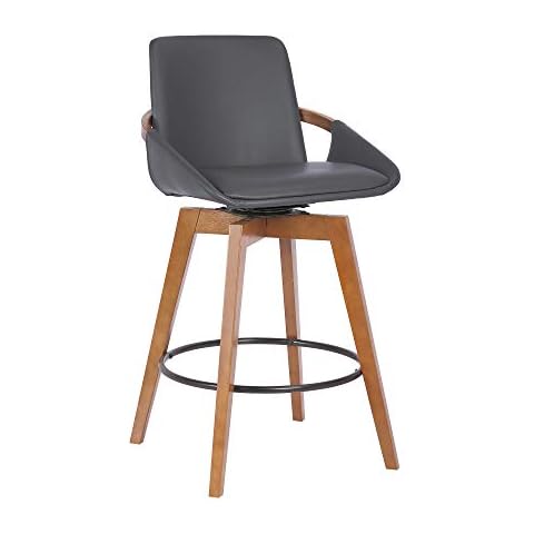 Armen Living Baylor - Taburete giratorio de madera o mostrador de altura en piel sintética, gris/nogal, 66cm Cover