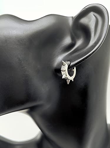 Mens Womens Huggie Hinged Hoop Earrings, Gold Color Steel Spiked Rivets, Punk Rock Hiphop3