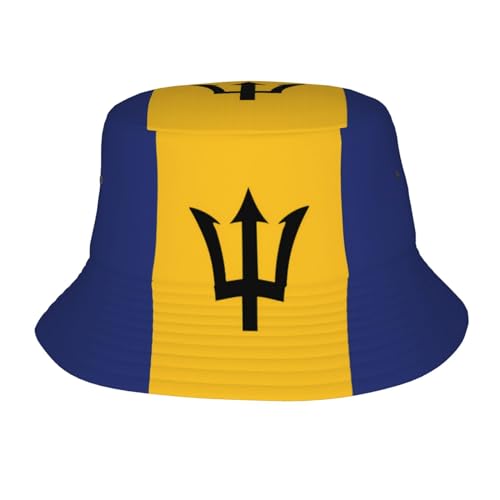 Flag of Barbados Adult Unisex Sunshade Bucket hat, Non-Shrinking, Lightweight, Breathable, Foldable, Easy to Store Black