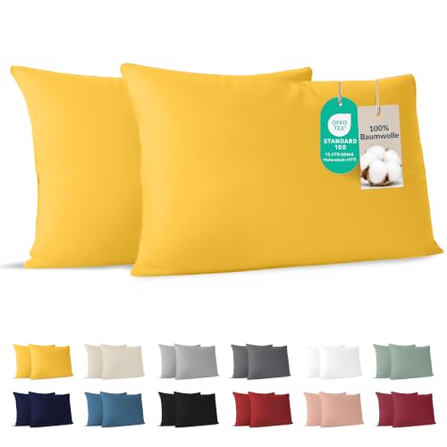 Dreamzie - Kissenbezug 40x70cm - 2er Set - 100% Baumwolle - Gelb – Ansicht 1
