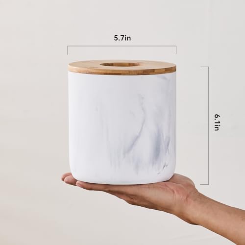Caneca de basura mini blanca mármol con tapa de bambú miniatura 3